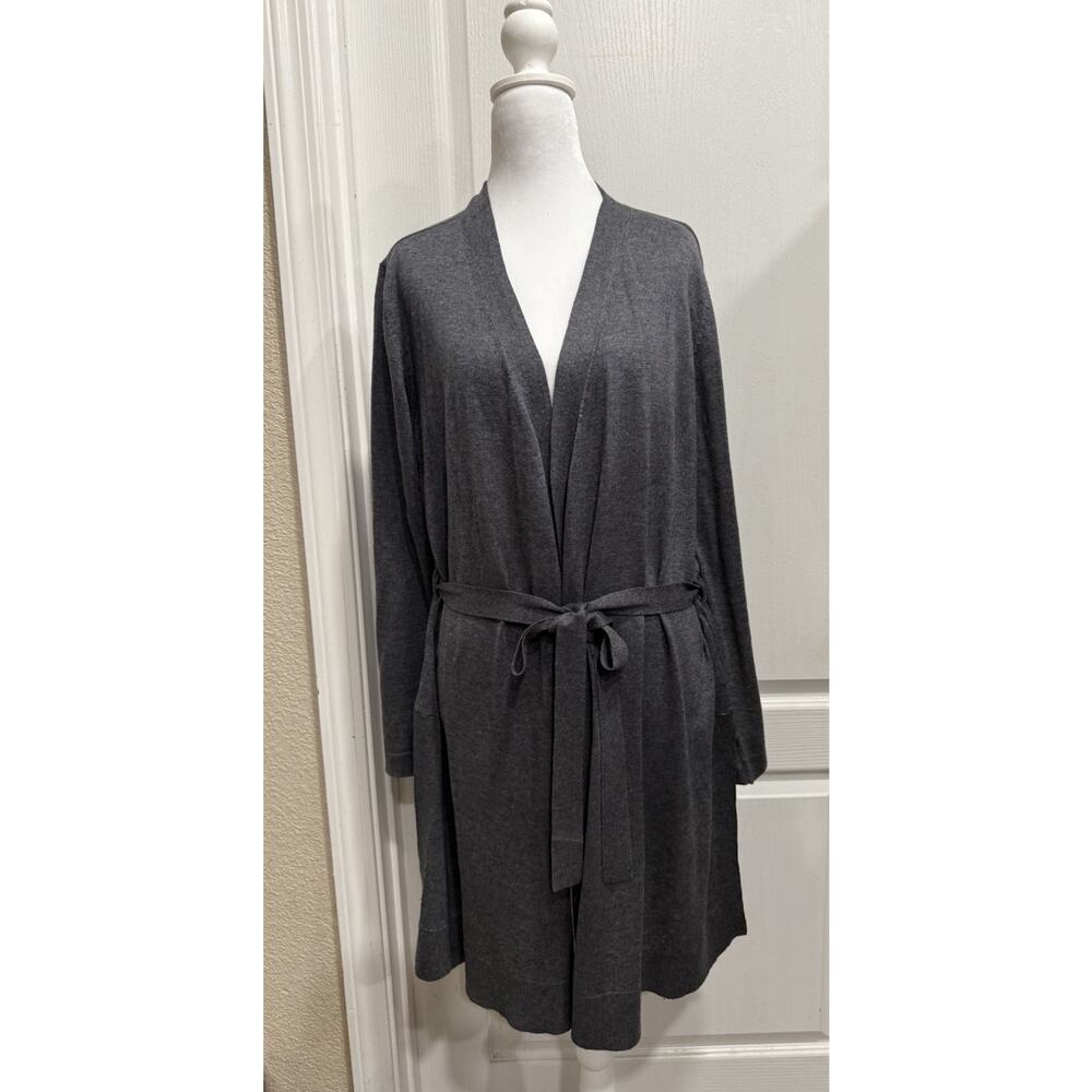 Eileen Fisher Women’s Medium Long Tie Waist Cardigan Tencel Cotton Silk Neutral